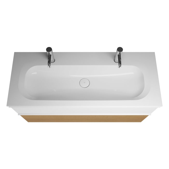 burgbad Fiumo Badmöbel-Set 122 cm mit Waschtisch mit 2 Hahnlöcher und Unterschrank  mit Griff G0223 sowie mit Spiegelschrank