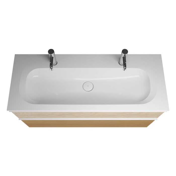 burgbad Fiumo Badmöbel-Set 122 cm mit Waschtisch mit 2 Hahnlöcher und Unterschrank  mit Griff G0223 sowie mit Spiegelschrank