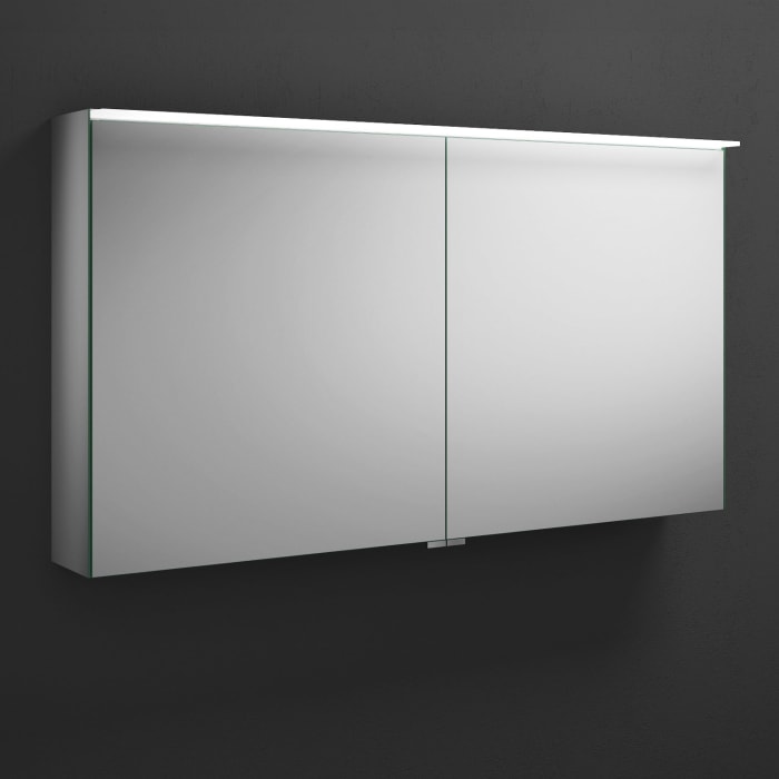 burgbad Fiumo Badmöbel-Set 122 cm mit Waschtisch mit 2 Hahnlöcher und Unterschrank  mit Griff G0200 sowie mit Spiegelschrank