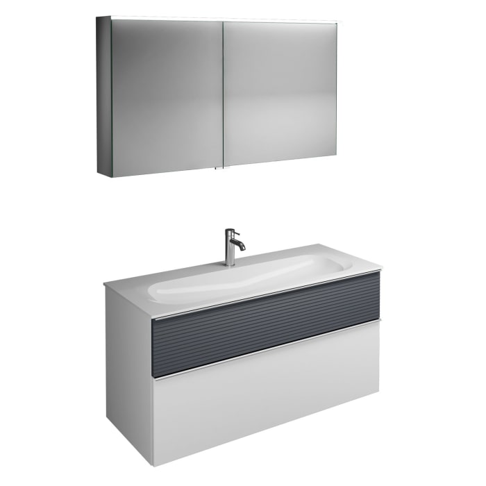 burgbad Fiumo Badmöbel-Set 122 cm mit Waschtisch mit 1 Hahnloch und Unterschrank  mit Griff G0146 sowie mit Spiegelschrank