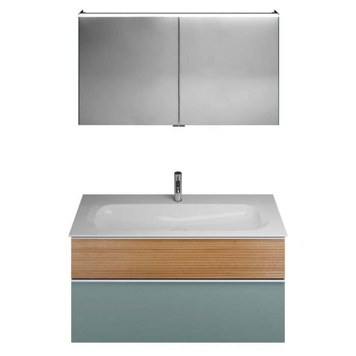 burgbad Fiumo Badmöbel-Set 122 cm mit Waschtisch mit 1 Hahnloch und Unterschrank  mit Griff G0146 sowie mit Spiegelschrank