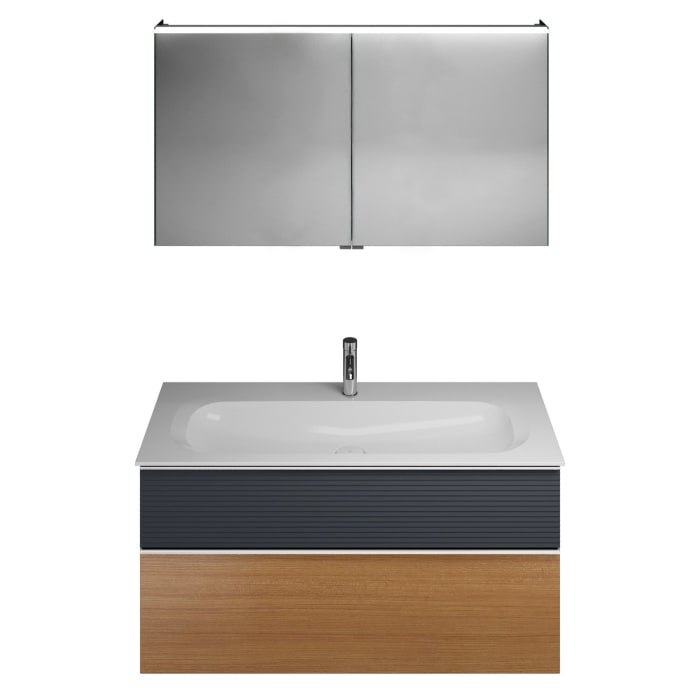 burgbad Fiumo Badmöbel-Set 122 cm mit Waschtisch mit 1 Hahnloch und Unterschrank  mit Griff G0146 sowie mit Spiegelschrank