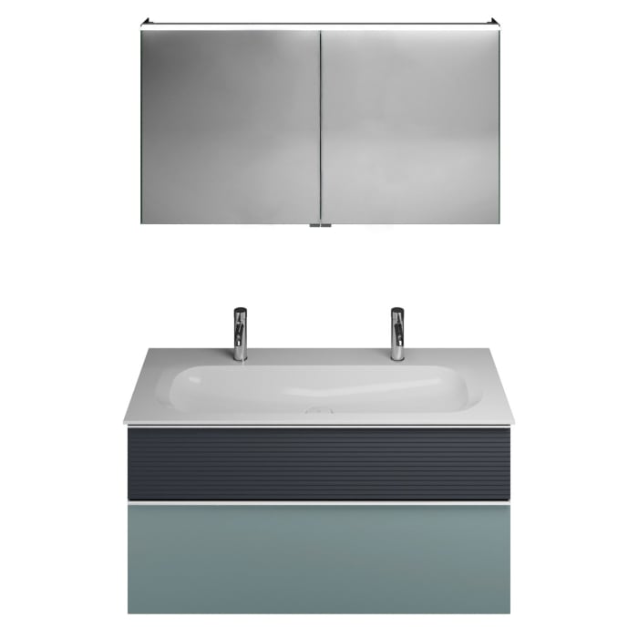 burgbad Fiumo Badmöbel-Set 122 cm mit Waschtisch mit 2 Hahnlöcher und Unterschrank  mit Griff G0146 sowie mit Spiegelschrank