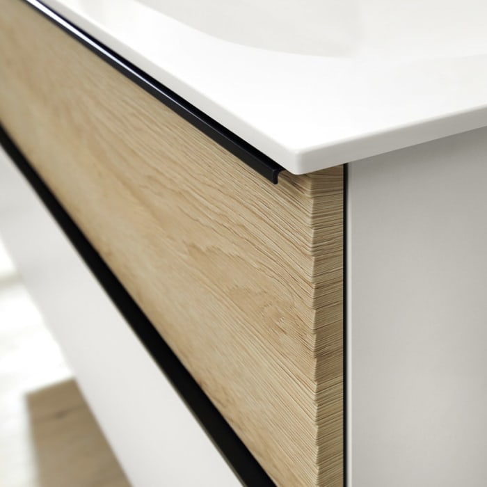 burgbad Fiumo Badmöbel-Set 142 cm mit Doppel-Waschtisch und Unterschrank  mit Griff G0200 sowie mit Spiegelschrank