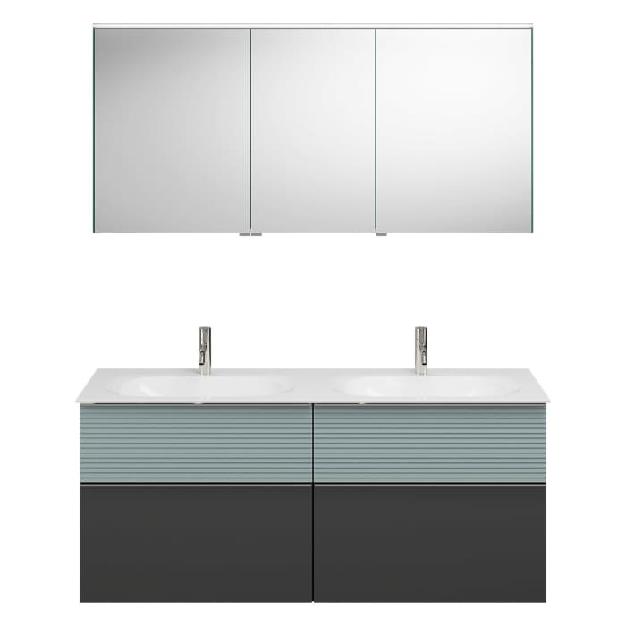 burgbad Fiumo Badmöbel-Set 142 cm mit Doppel-Waschtisch und Unterschrank  mit Griff G0146 sowie mit Spiegelschrank