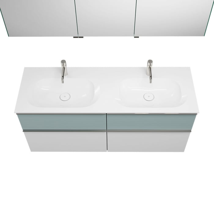 burgbad Fiumo Badmöbel-Set 142 cm mit Doppel-Waschtisch und Unterschrank  mit Griff G0146 sowie mit Spiegelschrank