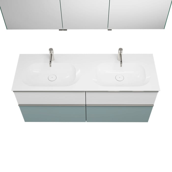 burgbad Fiumo Badmöbel-Set 142 cm mit Doppel-Waschtisch und Unterschrank  mit Griff G0146 sowie mit Spiegelschrank