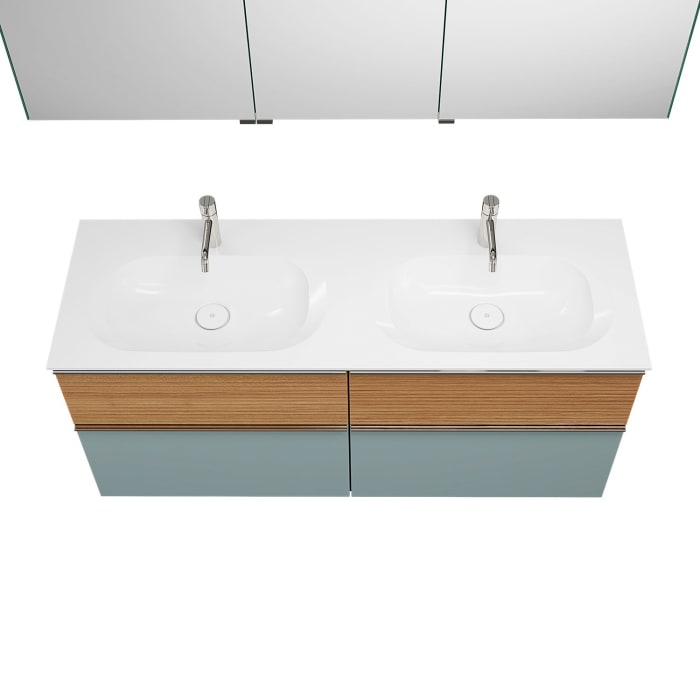 burgbad Fiumo Badmöbel-Set 142 cm mit Doppel-Waschtisch und Unterschrank  mit Griff G0146 sowie mit Spiegelschrank