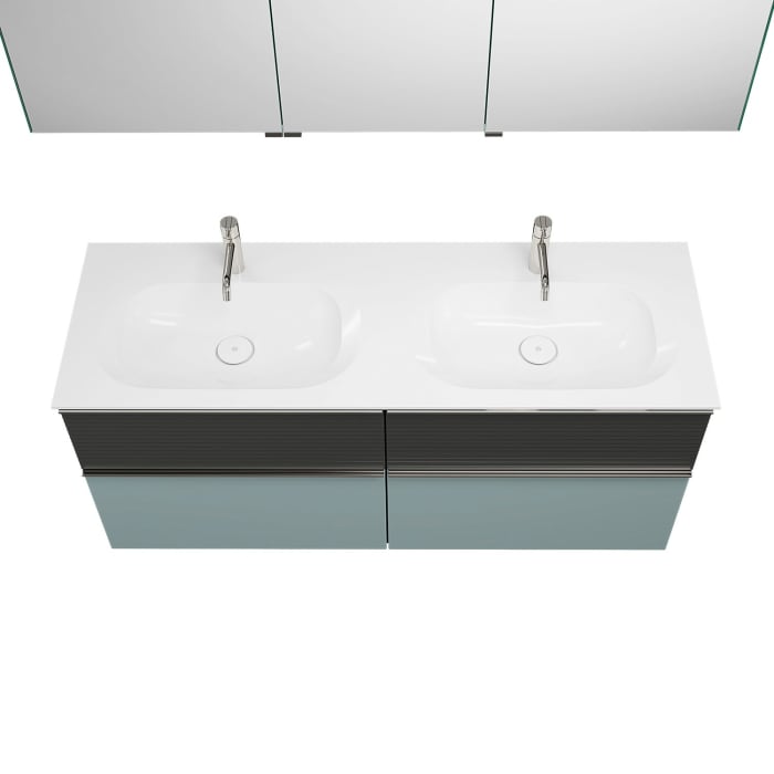 burgbad Fiumo Badmöbel-Set 142 cm mit Doppel-Waschtisch und Unterschrank  mit Griff G0146 sowie mit Spiegelschrank