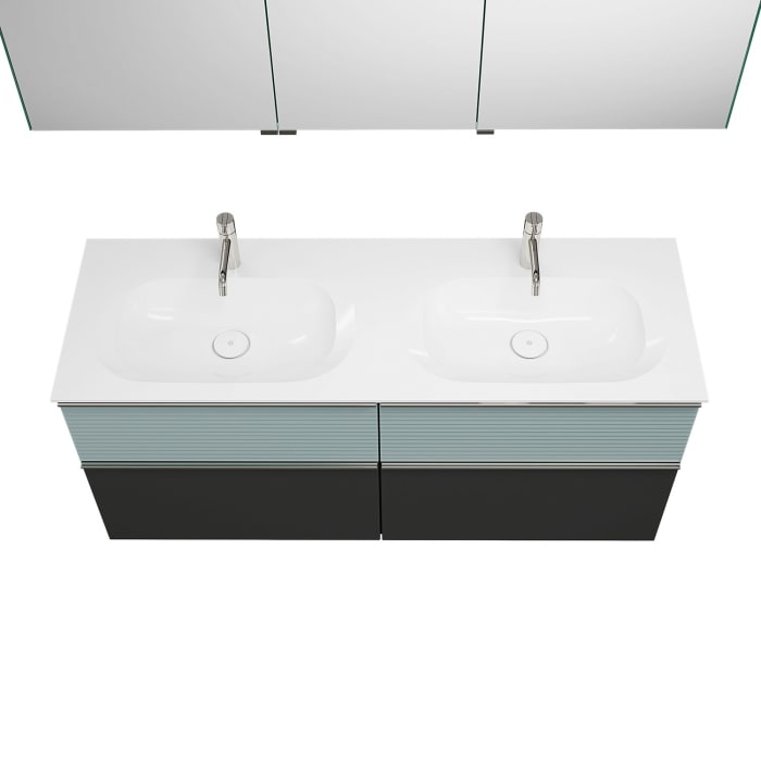 burgbad Fiumo Badmöbel-Set 142 cm mit Doppel-Waschtisch und Unterschrank  mit Griff G0146 sowie mit Spiegelschrank