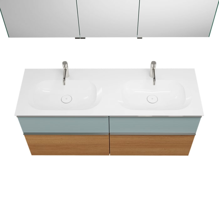 burgbad Fiumo Badmöbel-Set 142 cm mit Doppel-Waschtisch und Unterschrank  mit Griff G0146 sowie mit Spiegelschrank