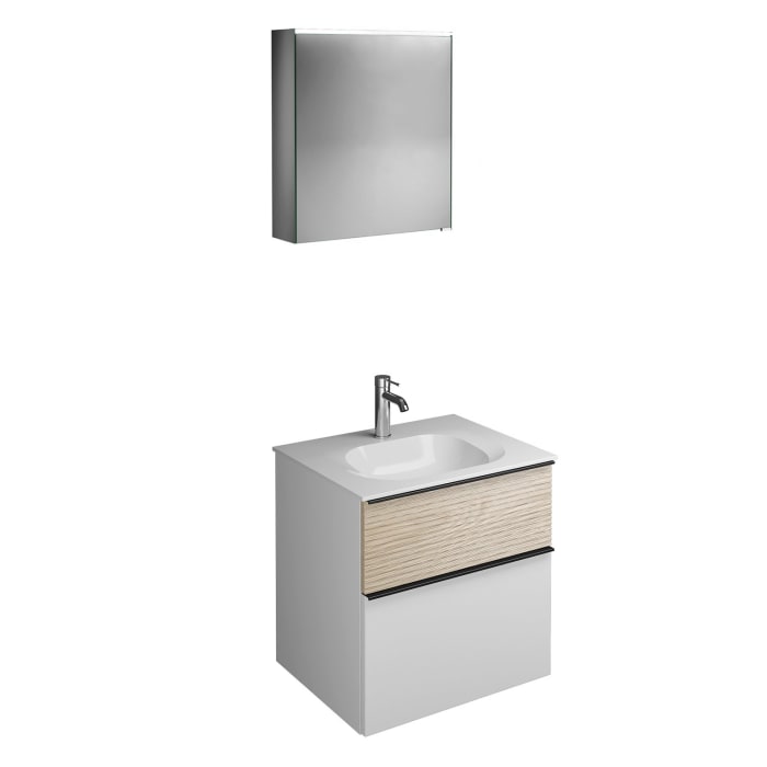 burgbad Fiumo Badmöbel-Set 62 cm mit Waschtisch und Unterschrank  mit Griff G0200 sowie mit Spiegelschrank mit Türanschlag links