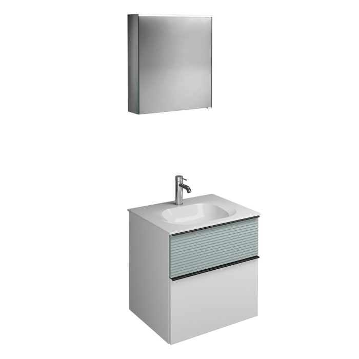 burgbad Fiumo Badmöbel-Set 62 cm mit Waschtisch und Unterschrank  mit Griff G0200 sowie mit Spiegelschrank mit Türanschlag links