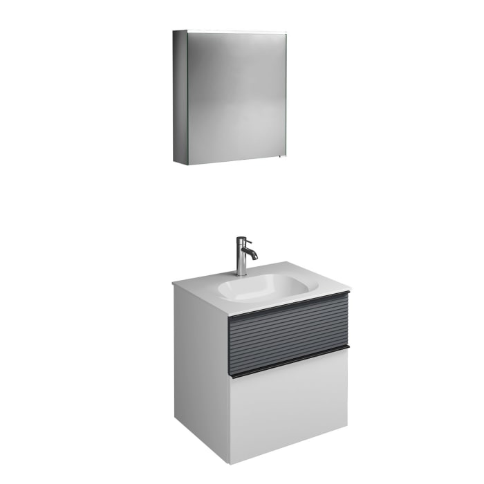 burgbad Fiumo Badmöbel-Set 62 cm mit Waschtisch und Unterschrank  mit Griff G0200 sowie mit Spiegelschrank mit Türanschlag links