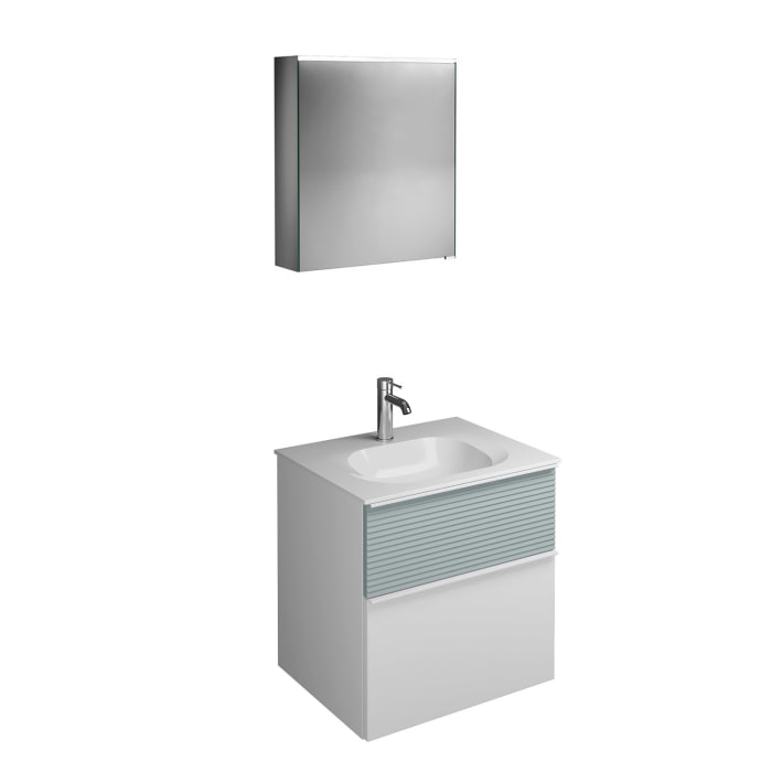 burgbad Fiumo Badmöbel-Set 62 cm mit Waschtisch und Unterschrank  mit Griff G0223 sowie mit Spiegelschrank mit Türanschlag links