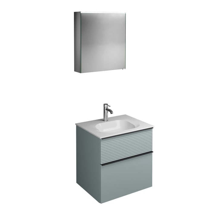 burgbad Fiumo Badmöbel-Set 62 cm mit Waschtisch und Unterschrank  mit Griff G0200 sowie mit Spiegelschrank mit Türanschlag links