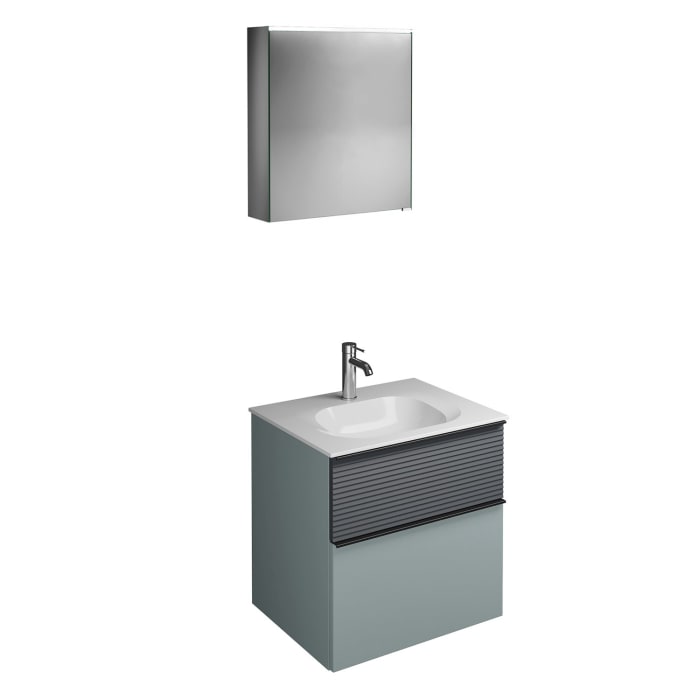 burgbad Fiumo Badmöbel-Set 62 cm mit Waschtisch und Unterschrank  mit Griff G0200 sowie mit Spiegelschrank mit Türanschlag links