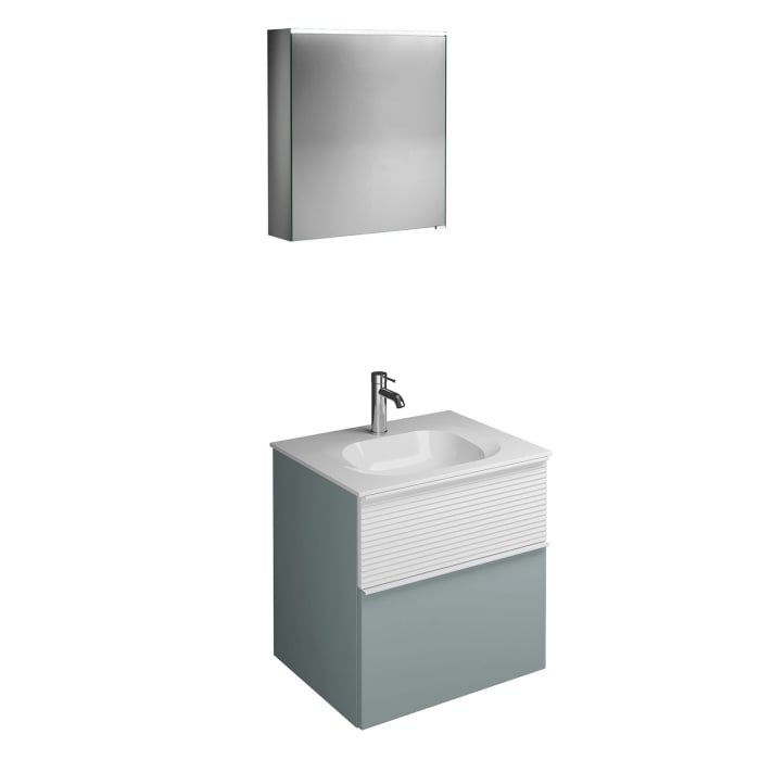 burgbad Fiumo Badmöbel-Set 62 cm mit Waschtisch und Unterschrank  mit Griff G0223 sowie mit Spiegelschrank mit Türanschlag links