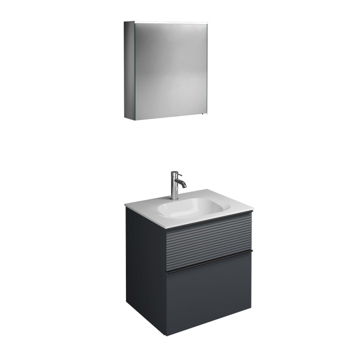 burgbad Fiumo Badmöbel-Set 62 cm mit Waschtisch und Unterschrank  mit Griff G0200 sowie mit Spiegelschrank mit Türanschlag links