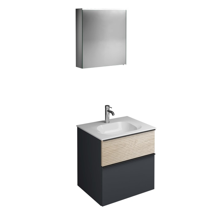 burgbad Fiumo Badmöbel-Set 62 cm mit Waschtisch und Unterschrank  mit Griff G0200 sowie mit Spiegelschrank mit Türanschlag links