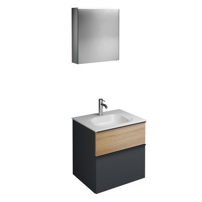 burgbad Fiumo Badmöbel-Set 62 cm mit Waschtisch und Unterschrank  mit Griff G0200 sowie mit Spiegelschrank mit Türanschlag links