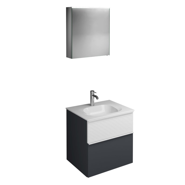 burgbad Fiumo Badmöbel-Set 62 cm mit Waschtisch und Unterschrank  mit Griff G0223 sowie mit Spiegelschrank mit Türanschlag links