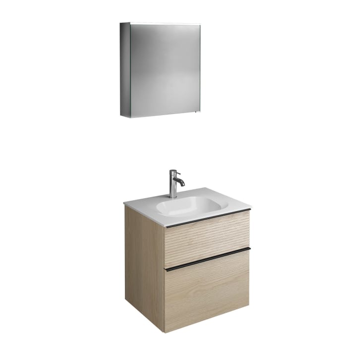 burgbad Fiumo Badmöbel-Set 62 cm mit Waschtisch und Unterschrank  mit Griff G0200 sowie mit Spiegelschrank mit Türanschlag links