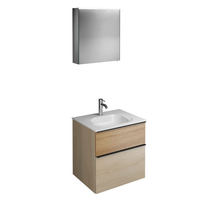 burgbad Fiumo Badmöbel-Set 62 cm mit Waschtisch und Unterschrank  mit Griff G0200 sowie mit Spiegelschrank mit Türanschlag links