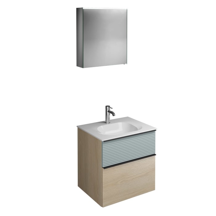 burgbad Fiumo Badmöbel-Set 62 cm mit Waschtisch und Unterschrank  mit Griff G0200 sowie mit Spiegelschrank mit Türanschlag links