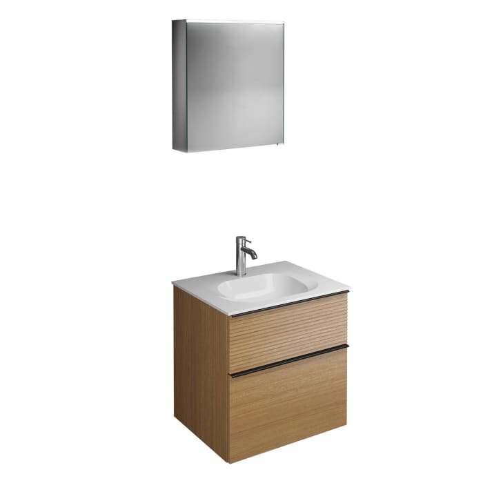 burgbad Fiumo Badmöbel-Set 62 cm mit Waschtisch und Unterschrank  mit Griff G0200 sowie mit Spiegelschrank mit Türanschlag links