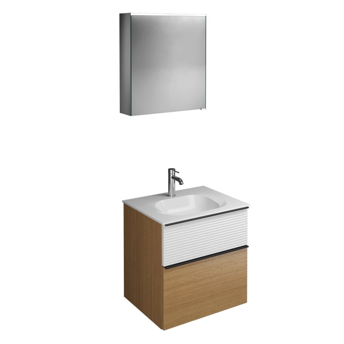 burgbad Fiumo Badmöbel-Set 62 cm mit Waschtisch und Unterschrank  mit Griff G0200 sowie mit Spiegelschrank mit Türanschlag links