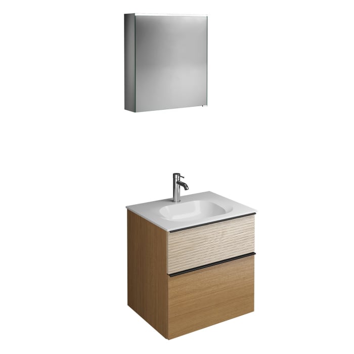 burgbad Fiumo Badmöbel-Set 62 cm mit Waschtisch und Unterschrank  mit Griff G0200 sowie mit Spiegelschrank mit Türanschlag links