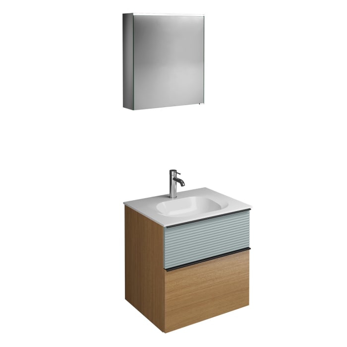 burgbad Fiumo Badmöbel-Set 62 cm mit Waschtisch und Unterschrank  mit Griff G0200 sowie mit Spiegelschrank mit Türanschlag links