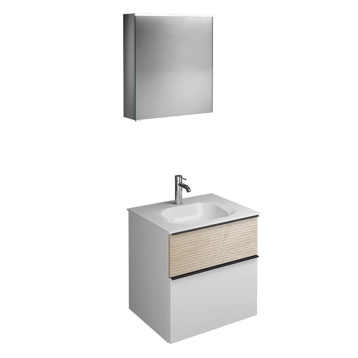 burgbad Fiumo Badmöbel-Set 62 cm mit Waschtisch und Unterschrank  mit Griff G0200 sowie mit Spiegelschrank mit Türanschlag rechts