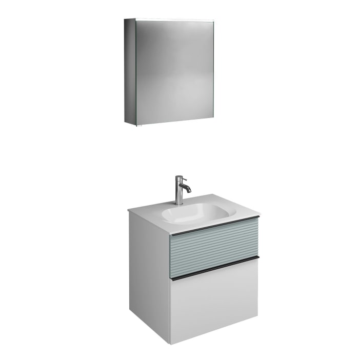 burgbad Fiumo Badmöbel-Set 62 cm mit Waschtisch und Unterschrank  mit Griff G0200 sowie mit Spiegelschrank mit Türanschlag rechts