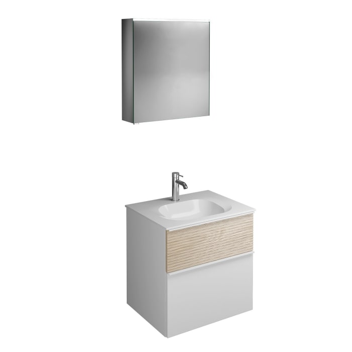 burgbad Fiumo Badmöbel-Set 62 cm mit Waschtisch und Unterschrank  mit Griff G0223 sowie mit Spiegelschrank mit Türanschlag rechts