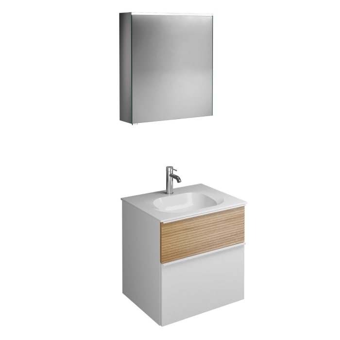 burgbad Fiumo Badmöbel-Set 62 cm mit Waschtisch und Unterschrank  mit Griff G0223 sowie mit Spiegelschrank mit Türanschlag rechts