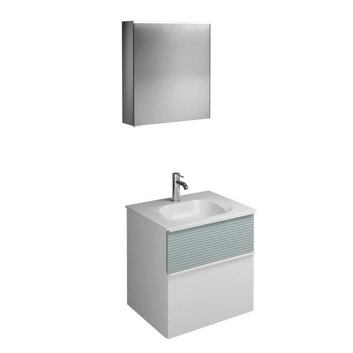 burgbad Fiumo Badmöbel-Set 62 cm mit Waschtisch und Unterschrank  mit Griff G0223 sowie mit Spiegelschrank mit Türanschlag rechts