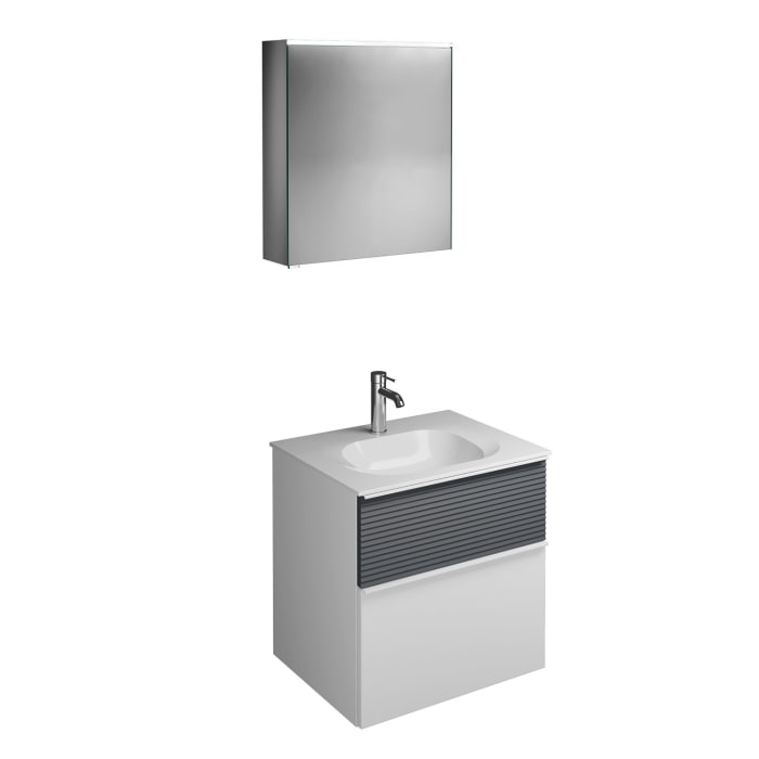 burgbad Fiumo Badmöbel-Set 62 cm mit Waschtisch und Unterschrank  mit Griff G0223 sowie mit Spiegelschrank mit Türanschlag rechts