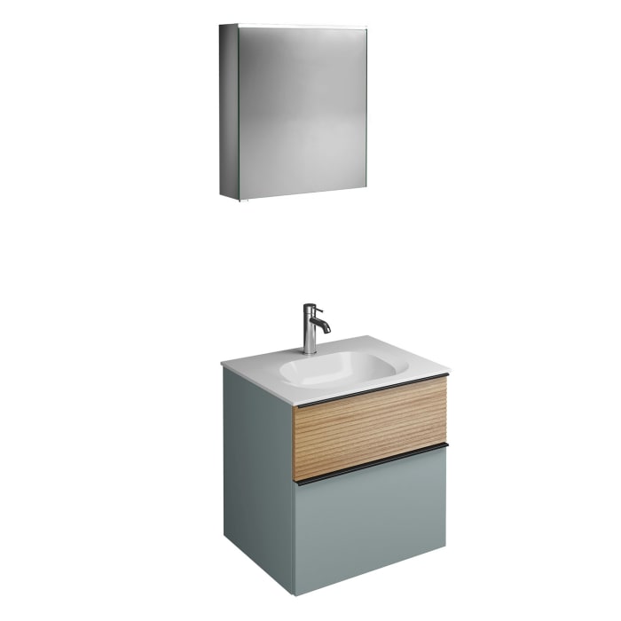 burgbad Fiumo Badmöbel-Set 62 cm mit Waschtisch und Unterschrank  mit Griff G0200 sowie mit Spiegelschrank mit Türanschlag rechts