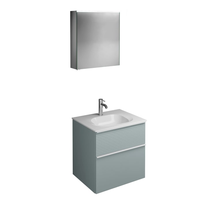 burgbad Fiumo Badmöbel-Set 62 cm mit Waschtisch und Unterschrank  mit Griff G0223 sowie mit Spiegelschrank mit Türanschlag rechts