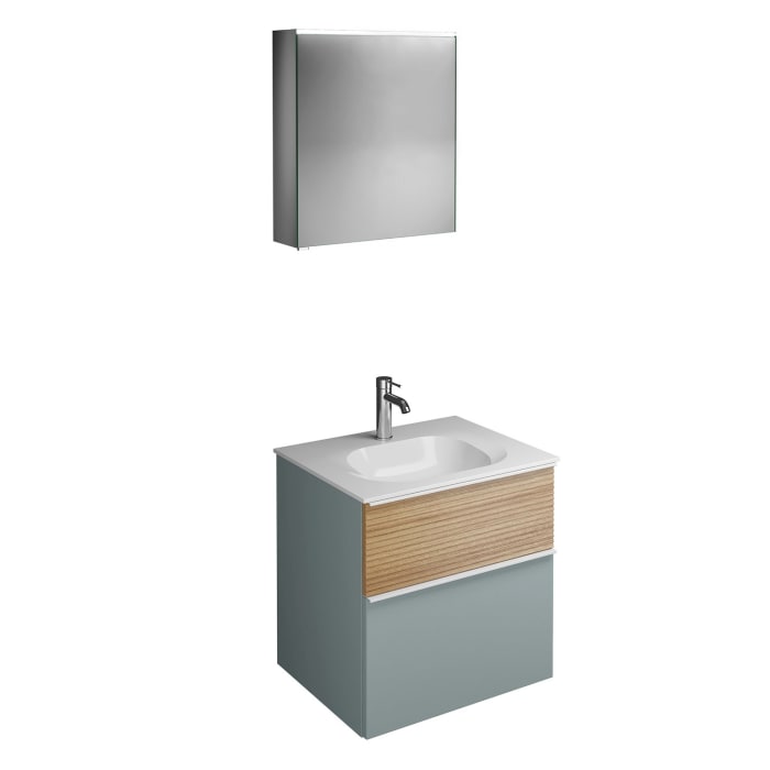 burgbad Fiumo Badmöbel-Set 62 cm mit Waschtisch und Unterschrank  mit Griff G0223 sowie mit Spiegelschrank mit Türanschlag rechts