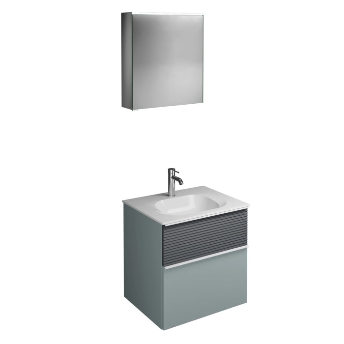 burgbad Fiumo Badmöbel-Set 62 cm mit Waschtisch und Unterschrank  mit Griff G0223 sowie mit Spiegelschrank mit Türanschlag rechts