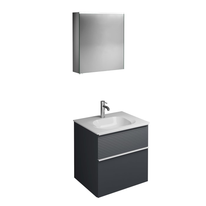 burgbad Fiumo Badmöbel-Set 62 cm mit Waschtisch und Unterschrank  mit Griff G0223 sowie mit Spiegelschrank mit Türanschlag rechts