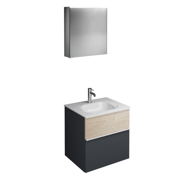 burgbad Fiumo Badmöbel-Set 62 cm mit Waschtisch und Unterschrank  mit Griff G0223 sowie mit Spiegelschrank mit Türanschlag rechts