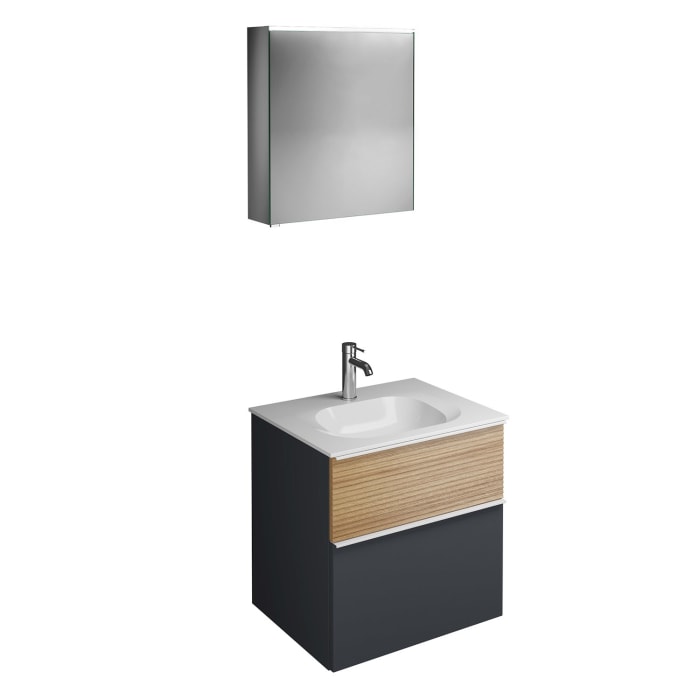 burgbad Fiumo Badmöbel-Set 62 cm mit Waschtisch und Unterschrank  mit Griff G0223 sowie mit Spiegelschrank mit Türanschlag rechts