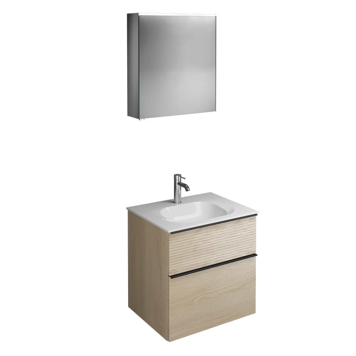 burgbad Fiumo Badmöbel-Set 62 cm mit Waschtisch und Unterschrank  mit Griff G0200 sowie mit Spiegelschrank mit Türanschlag rechts