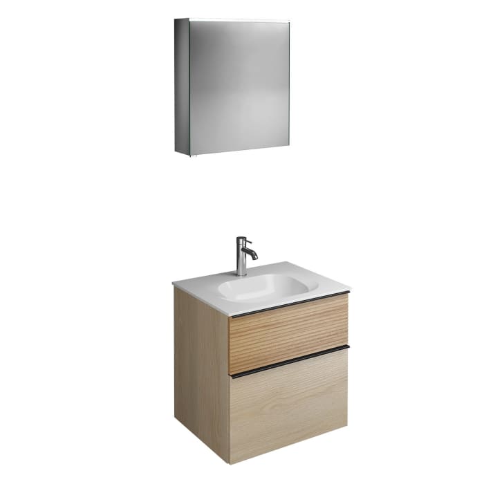 burgbad Fiumo Badmöbel-Set 62 cm mit Waschtisch und Unterschrank  mit Griff G0200 sowie mit Spiegelschrank mit Türanschlag rechts