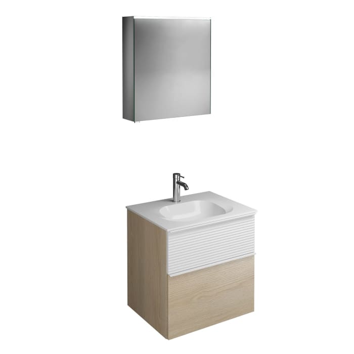 burgbad Fiumo Badmöbel-Set 62 cm mit Waschtisch und Unterschrank  mit Griff G0223 sowie mit Spiegelschrank mit Türanschlag rechts