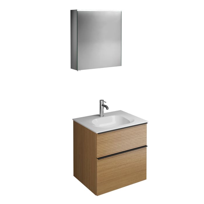 burgbad Fiumo Badmöbel-Set 62 cm mit Waschtisch und Unterschrank  mit Griff G0200 sowie mit Spiegelschrank mit Türanschlag rechts